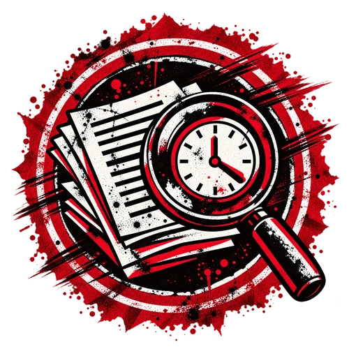 Stempel: Lupe mit Uhr